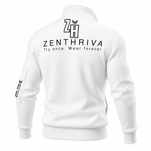 Men's White Sherpa Fleece Zip Jacket | Warm Winter Streetwear Coat | Zenthriva