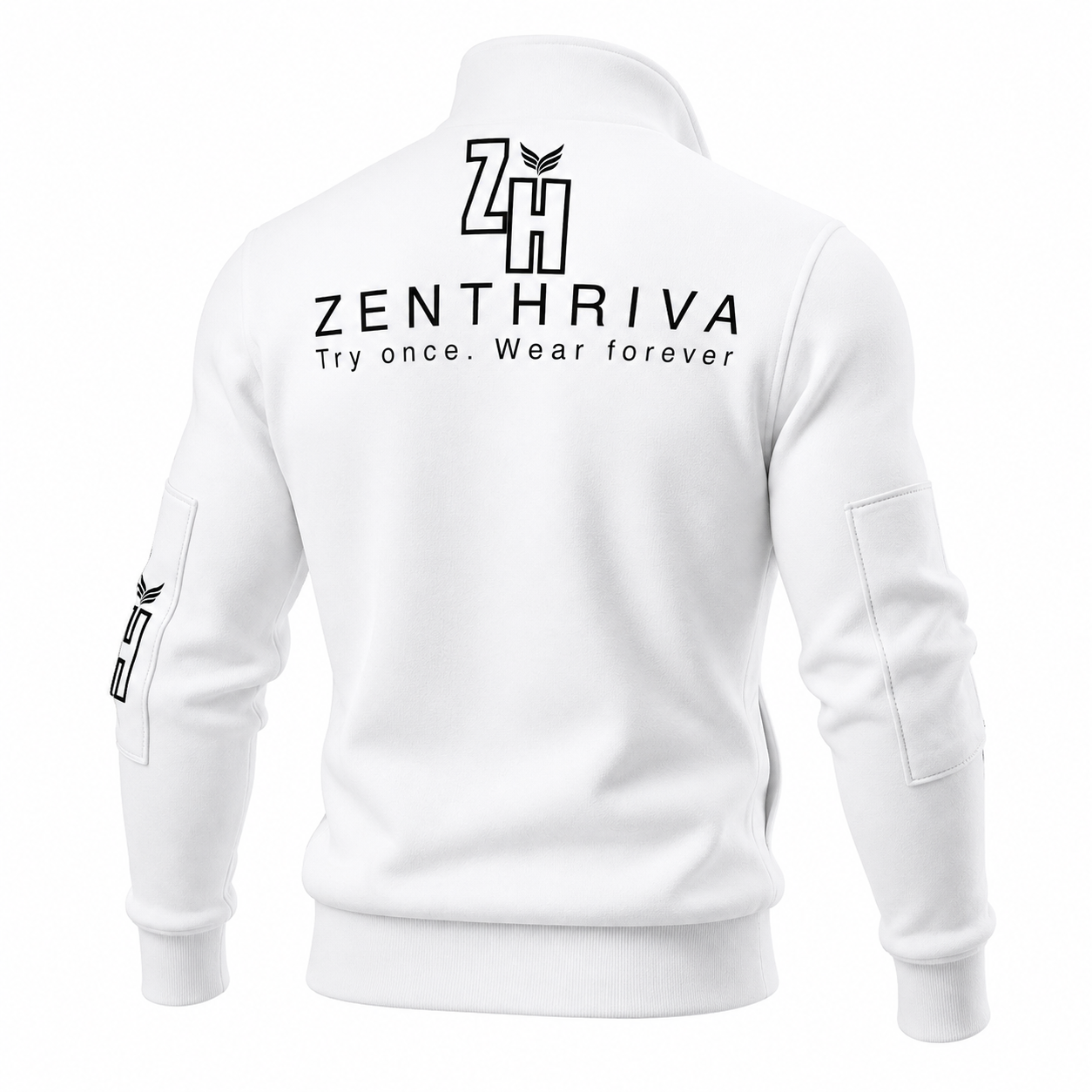 Men's White Sherpa Fleece Zip Jacket | Warm Winter Streetwear Coat | Zenthriva