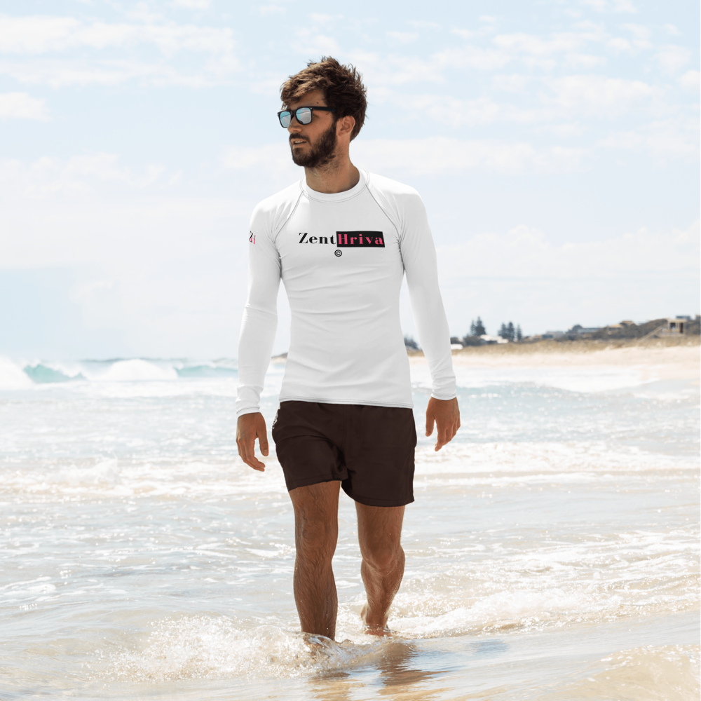 Front view, white long-sleeve UV protection shirt