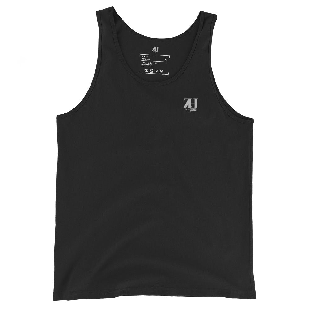 Tank Top Signature ZentHriva — Negro frente, streetwear luxury para hombre

