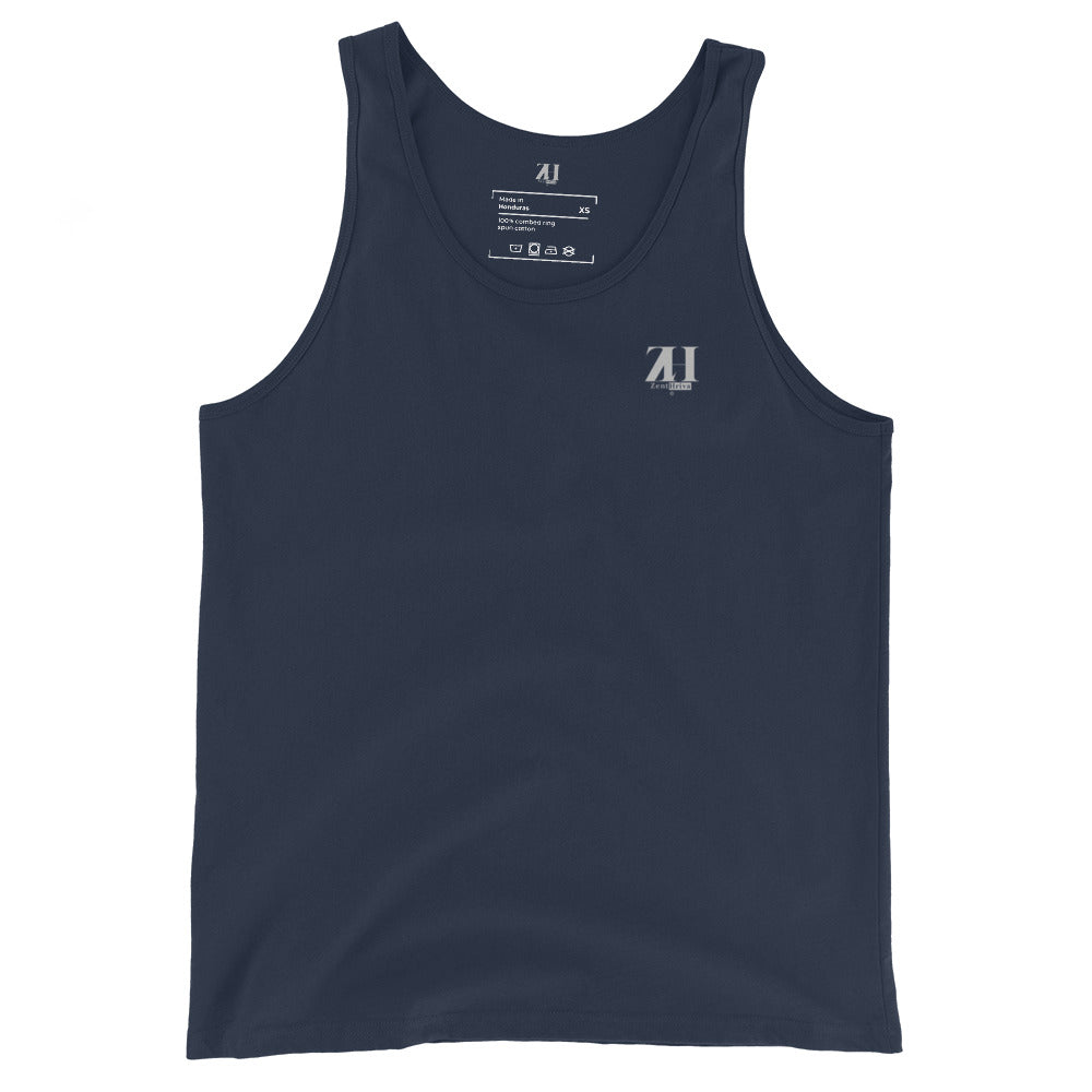 Tank Top Signature ZentHriva — Azul Navy frente, estilo urbano premium
