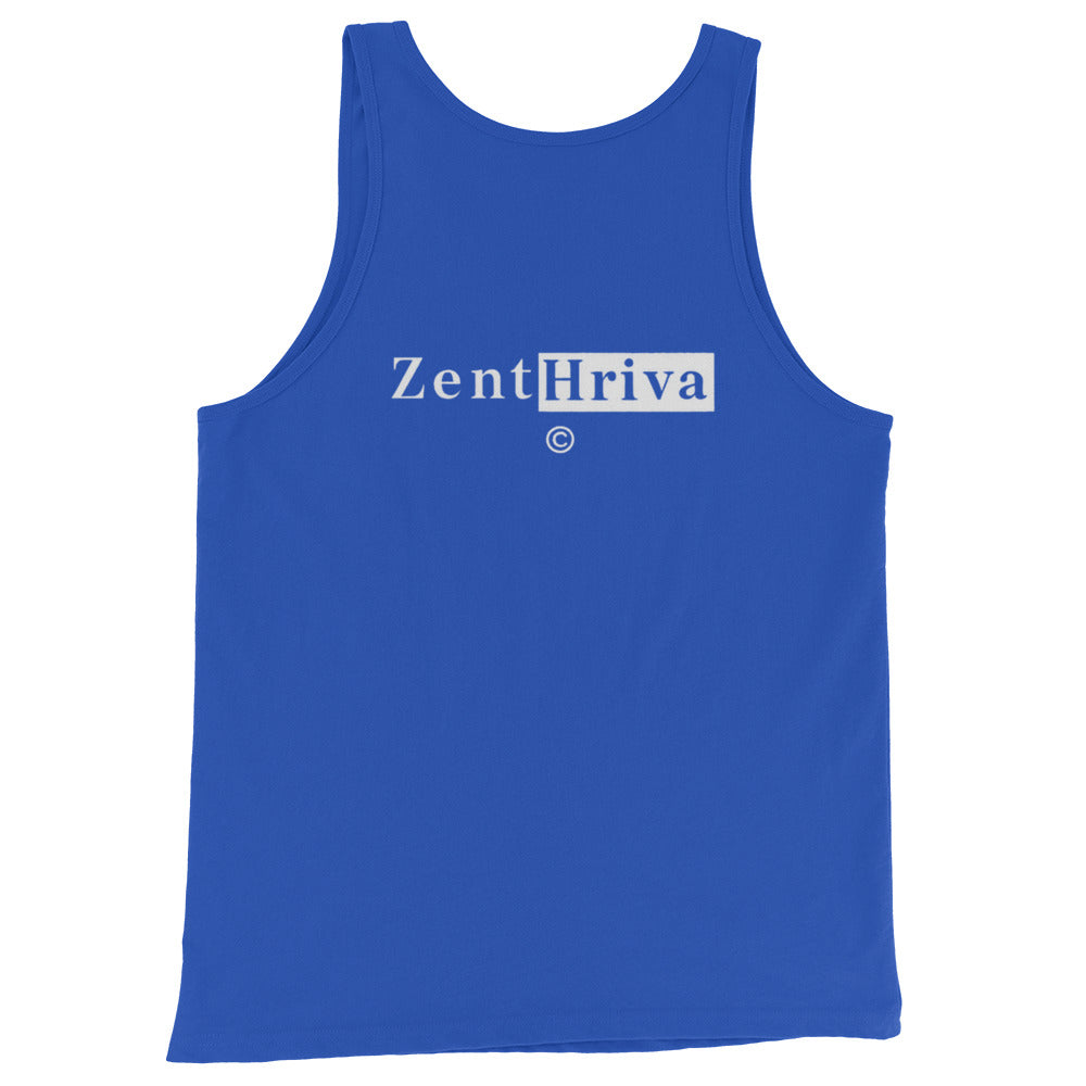 Tank Top Signature ZentHriva — Azul Royal, espalda, logo ZentHriva bordado.
