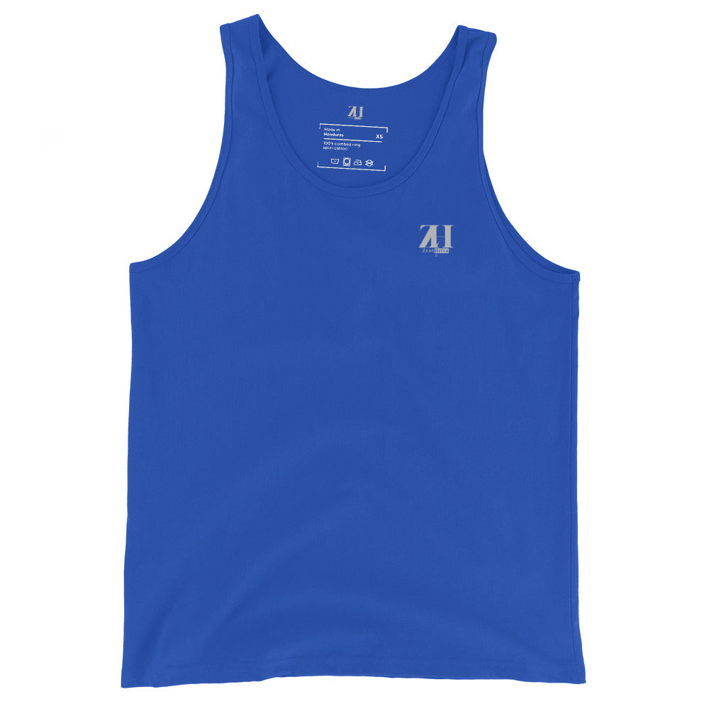Tank Top Signature ZentHriva — Azul Royal frente, luxury streetwear sin límites
