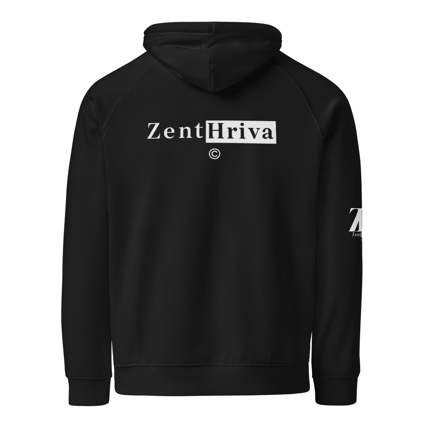 Unisex Eco Raglan Hoodie ZentHriva — Black, vista trasera