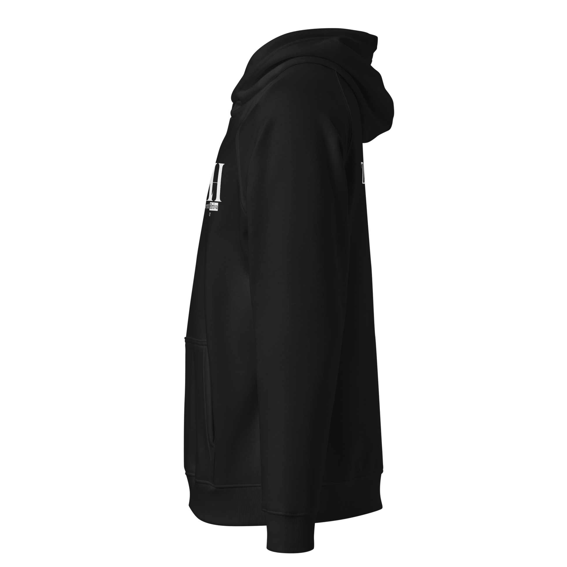 Unisex Eco Raglan Hoodie ZentHriva — Black, vista lateral izquierda