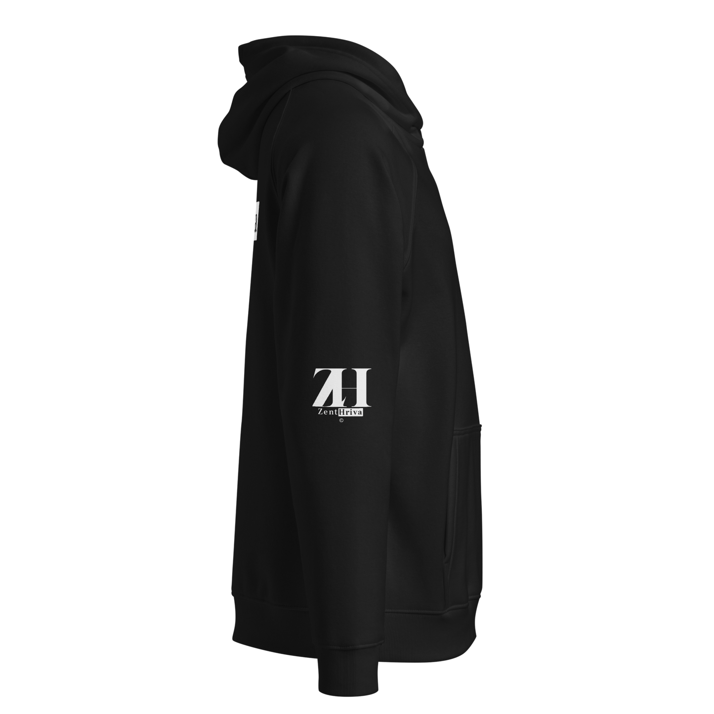 Unisex Eco Raglan Hoodie ZentHriva — Black, vista lateral derecha