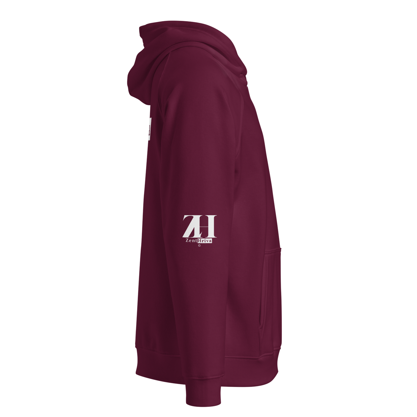Unisex Eco Raglan Hoodie ZentHriva — Burgundy, vista lateral derecha