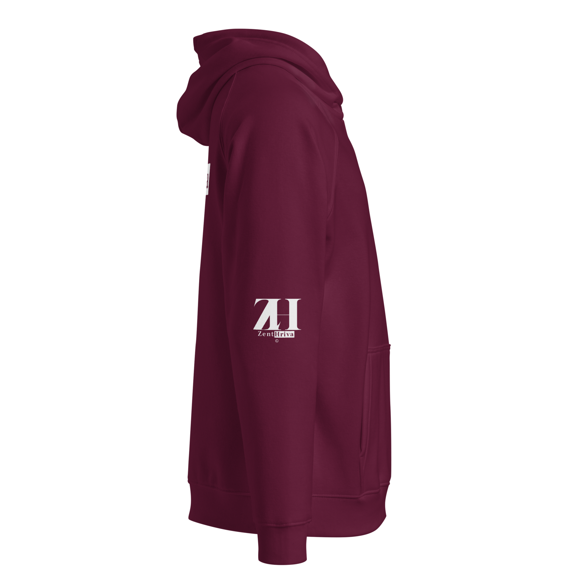 Unisex Eco Raglan Hoodie ZentHriva — Burgundy, vista lateral derecha