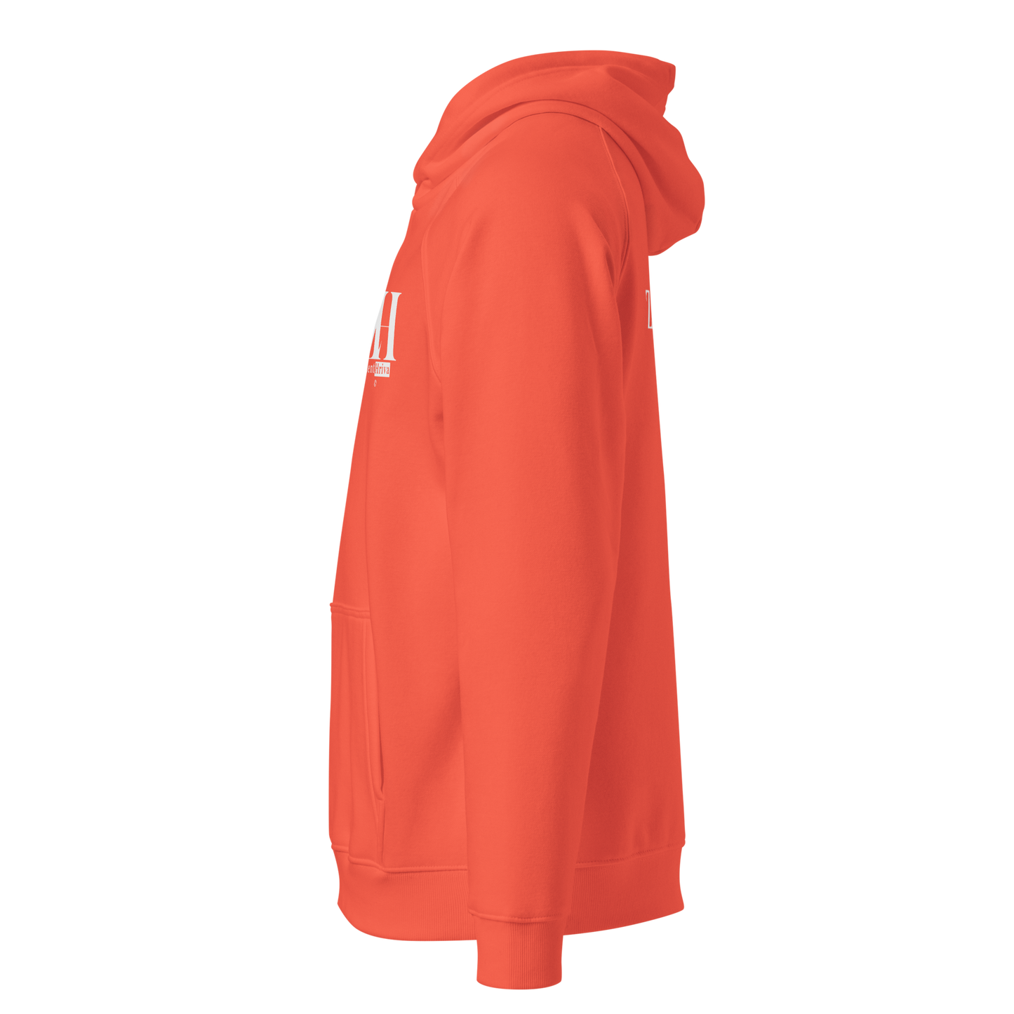 Unisex Eco Raglan Hoodie ZentHriva — Burnt Orange, vista lateral izquierda