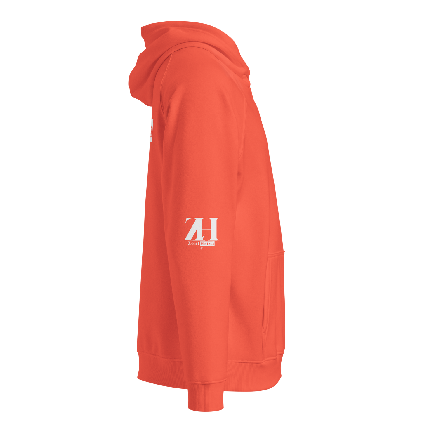 Unisex Eco Raglan Hoodie ZentHriva — Burnt Orange, vista lateral derecha