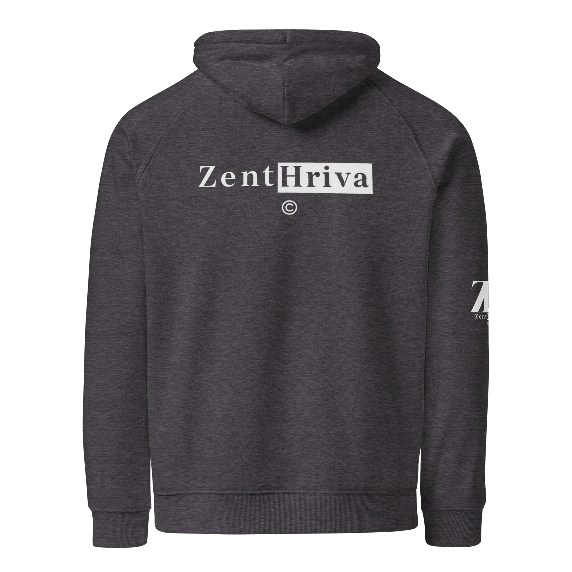 Unisex Eco Raglan Hoodie ZentHriva — Charcoal Melange, vista trasera
