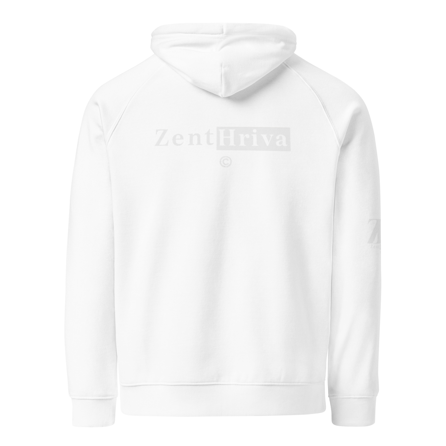 Unisex Eco Raglan Hoodie ZentHriva — White, vista trasera