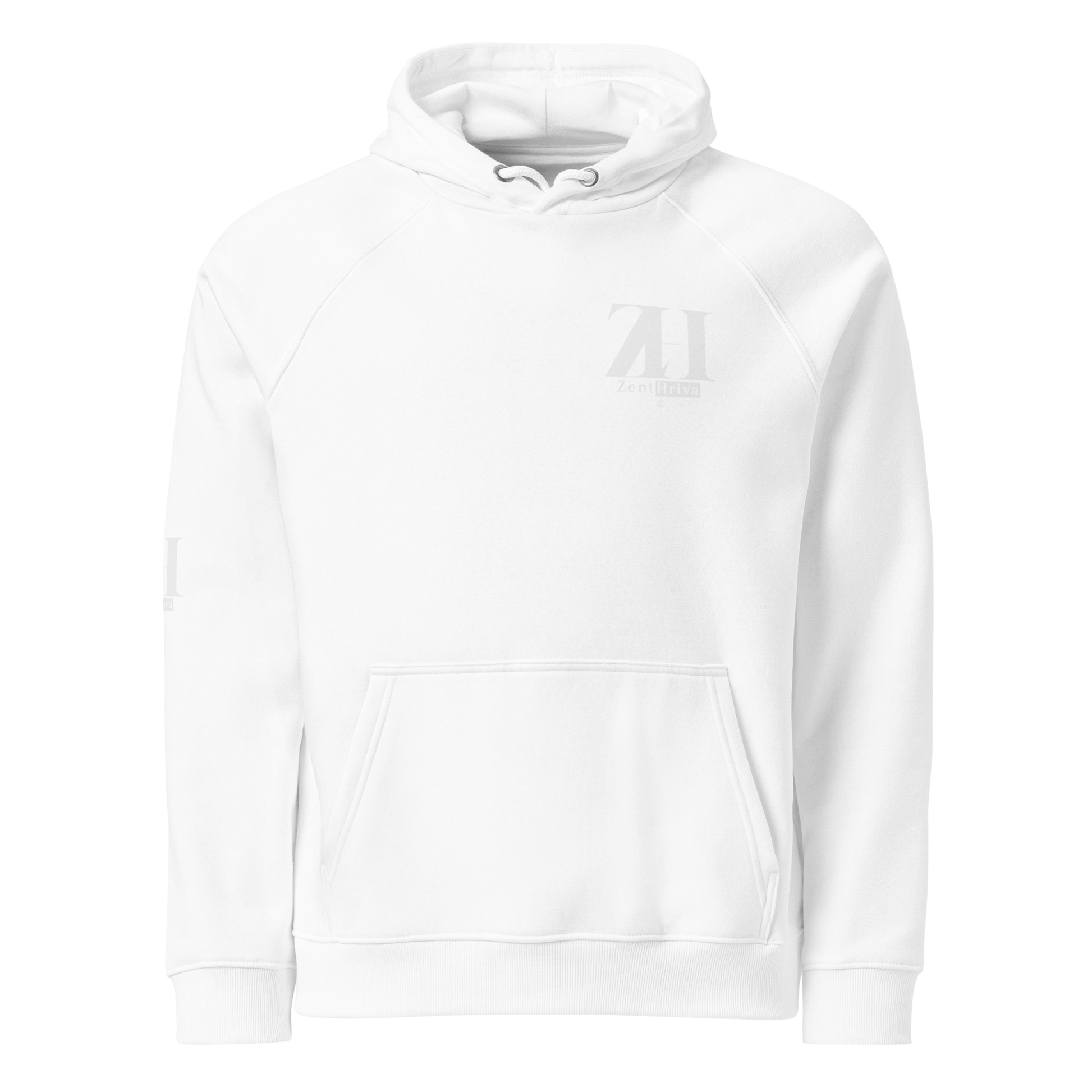 	Unisex Eco Raglan Hoodie ZentHriva — White, vista frontal