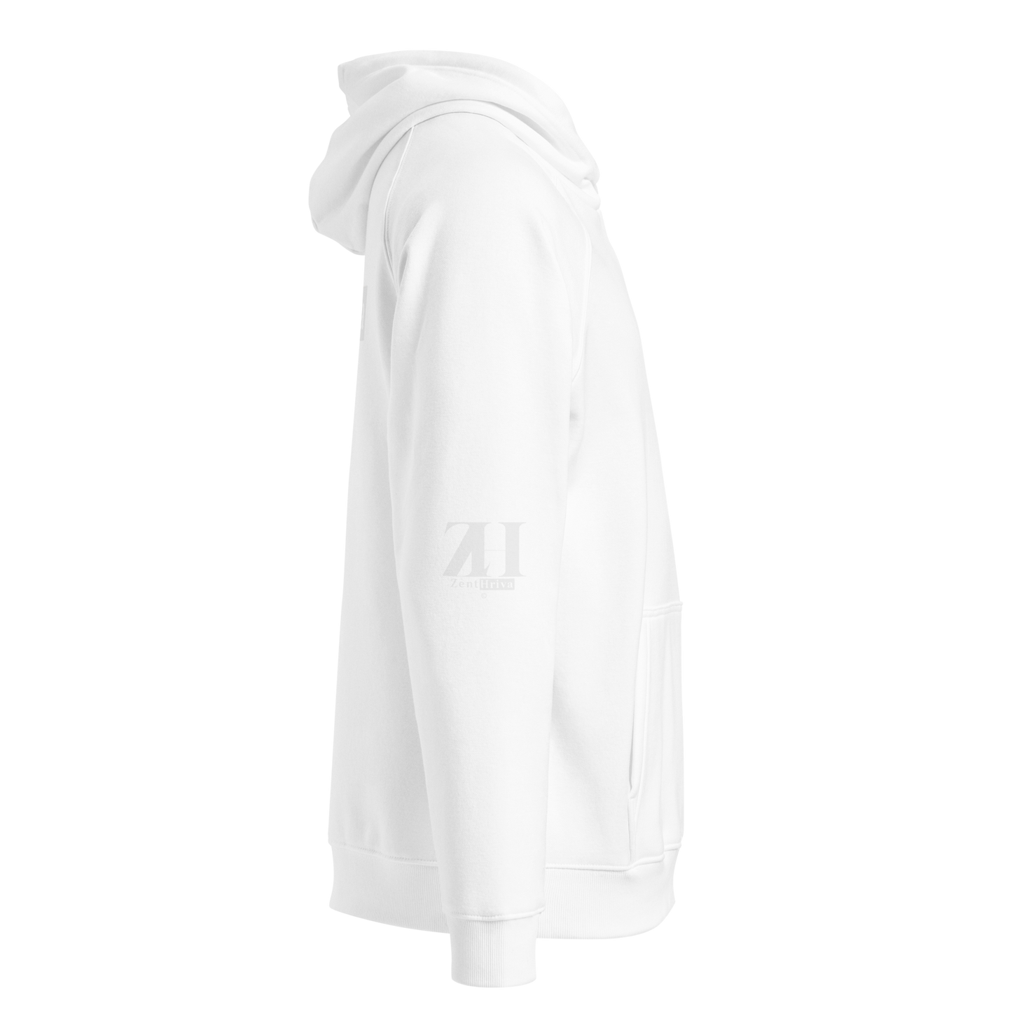 Unisex Eco Raglan Hoodie ZentHriva — White, vista lateral derecha