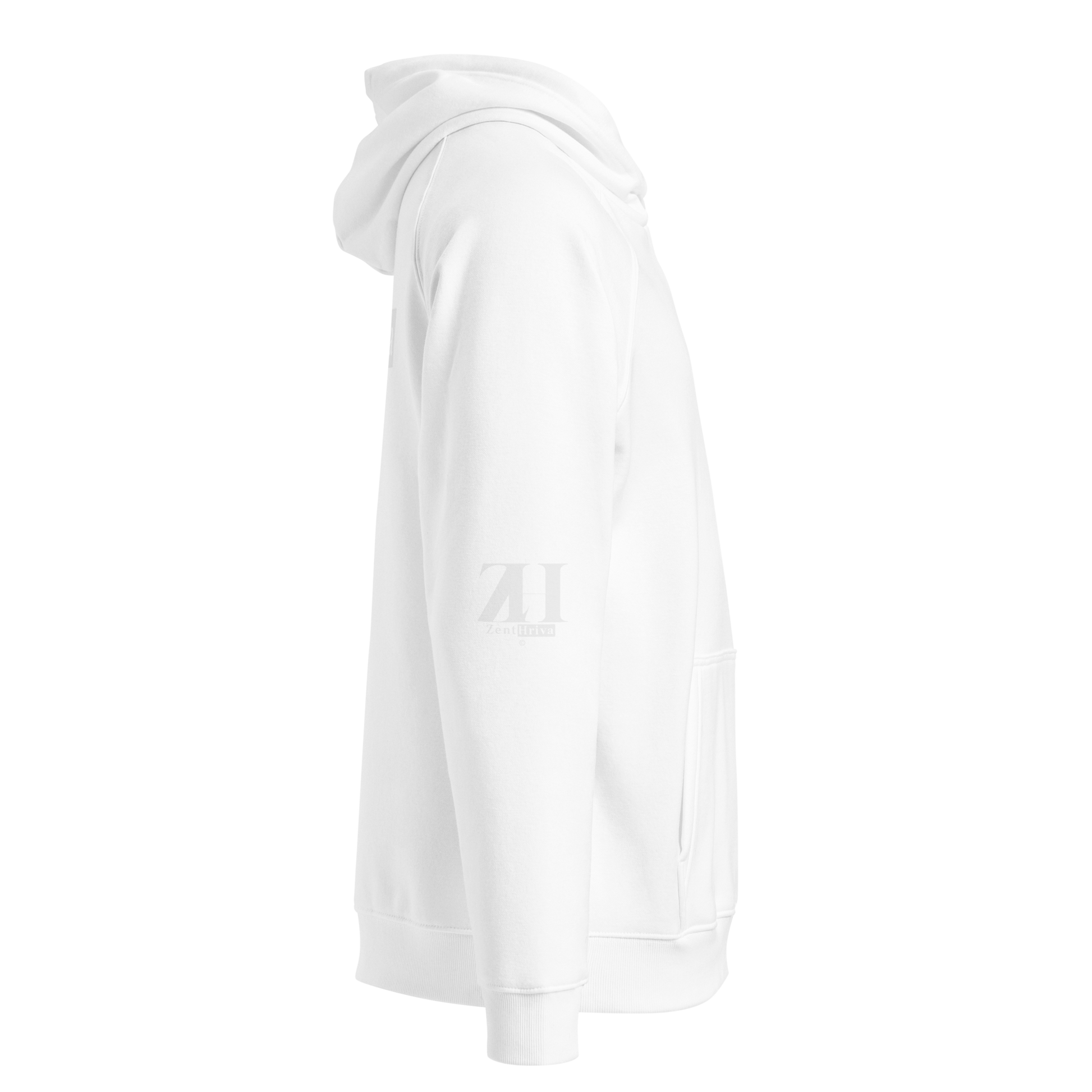 Unisex Eco Raglan Hoodie ZentHriva — White, vista lateral derecha
