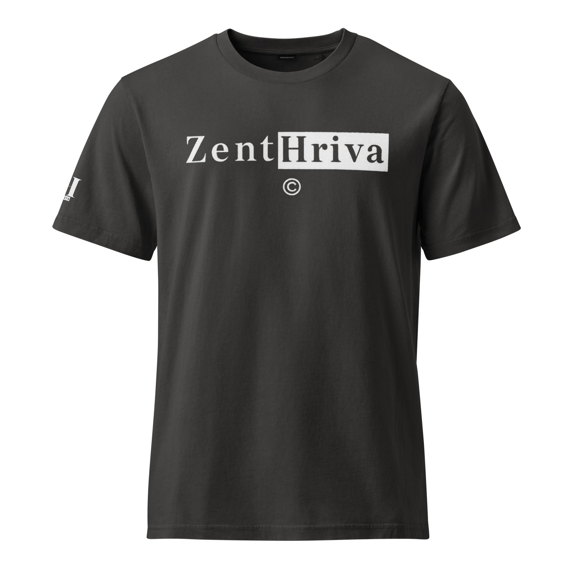 Garment Dyed Vintage T-Shirt ZentHriva — relaxed fit unisex tee in washed black, organic cotton streetwear