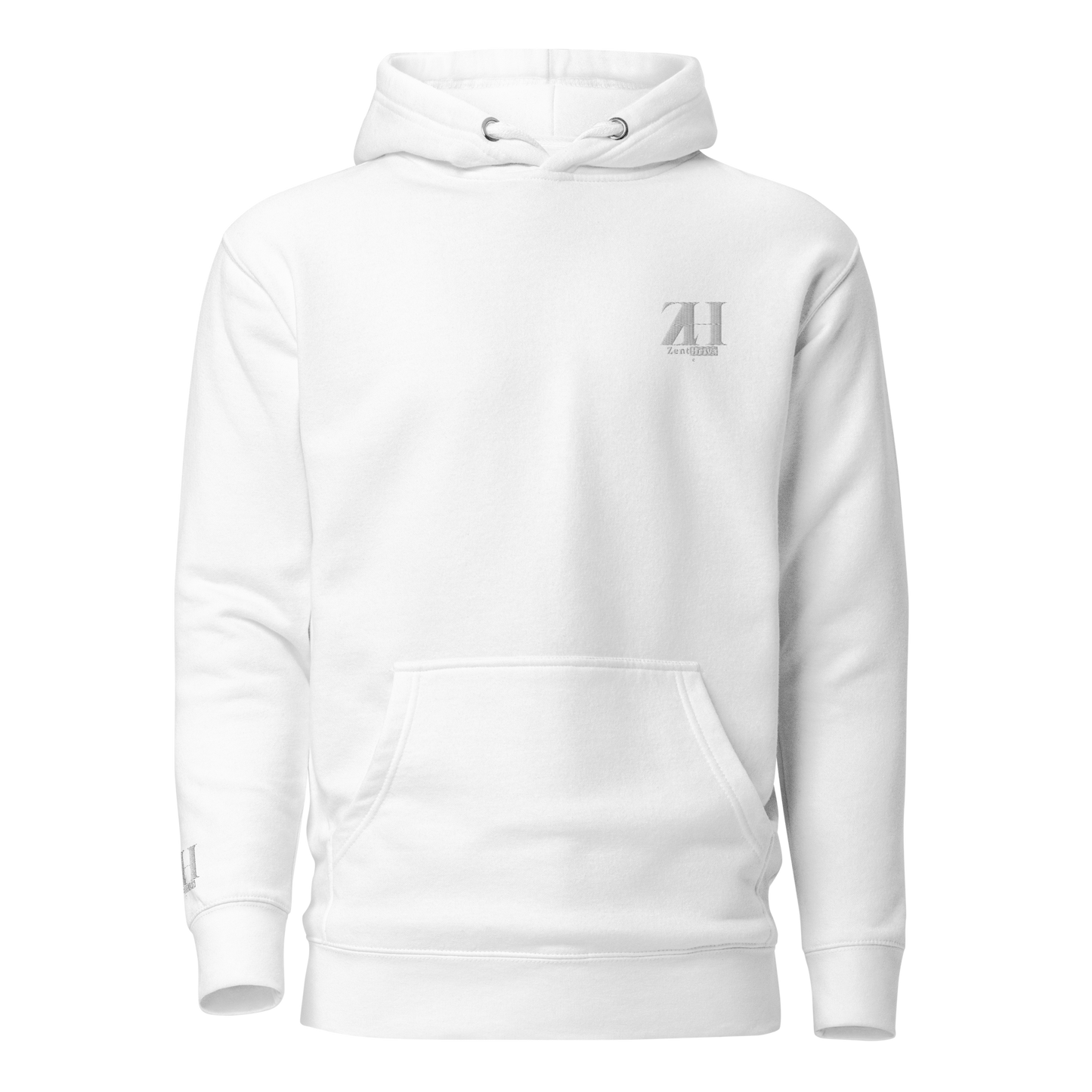 Unisex Premium Pullover Hoodie ZentHriva — White, front view