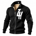 Black full-zip sherpa fleece jacket with ZentHriva logo—men's streetwear coat